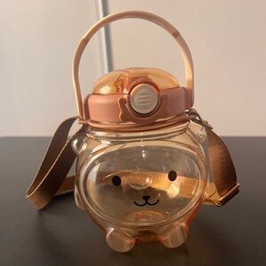 Cute Brown Bear Water Bottle Plastic Spill Proof Top Lock With Strap & Handle